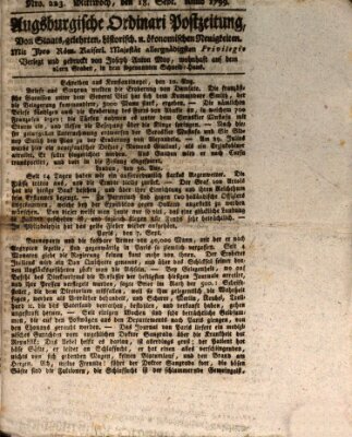 Augsburgische Ordinari Postzeitung von Staats-, gelehrten, historisch- u. ökonomischen Neuigkeiten (Augsburger Postzeitung) Mittwoch 18. September 1799