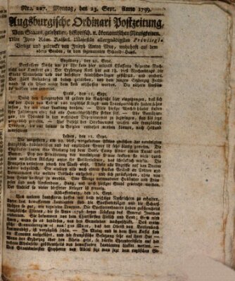 Augsburgische Ordinari Postzeitung von Staats-, gelehrten, historisch- u. ökonomischen Neuigkeiten (Augsburger Postzeitung) Montag 23. September 1799