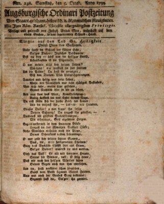 Augsburgische Ordinari Postzeitung von Staats-, gelehrten, historisch- u. ökonomischen Neuigkeiten (Augsburger Postzeitung) Samstag 5. Oktober 1799