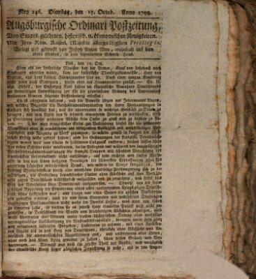 Augsburgische Ordinari Postzeitung von Staats-, gelehrten, historisch- u. ökonomischen Neuigkeiten (Augsburger Postzeitung) Dienstag 15. Oktober 1799
