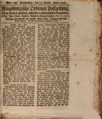 Augsburgische Ordinari Postzeitung von Staats-, gelehrten, historisch- u. ökonomischen Neuigkeiten (Augsburger Postzeitung) Donnerstag 17. Oktober 1799