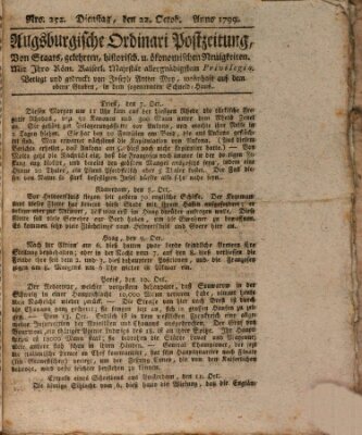 Augsburgische Ordinari Postzeitung von Staats-, gelehrten, historisch- u. ökonomischen Neuigkeiten (Augsburger Postzeitung) Dienstag 22. Oktober 1799