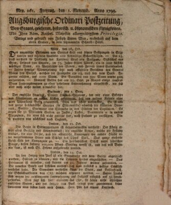 Augsburgische Ordinari Postzeitung von Staats-, gelehrten, historisch- u. ökonomischen Neuigkeiten (Augsburger Postzeitung) Freitag 1. November 1799