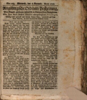 Augsburgische Ordinari Postzeitung von Staats-, gelehrten, historisch- u. ökonomischen Neuigkeiten (Augsburger Postzeitung) Mittwoch 6. November 1799