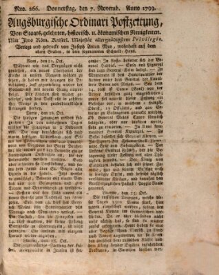 Augsburgische Ordinari Postzeitung von Staats-, gelehrten, historisch- u. ökonomischen Neuigkeiten (Augsburger Postzeitung) Donnerstag 7. November 1799