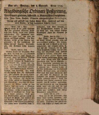 Augsburgische Ordinari Postzeitung von Staats-, gelehrten, historisch- u. ökonomischen Neuigkeiten (Augsburger Postzeitung) Freitag 8. November 1799