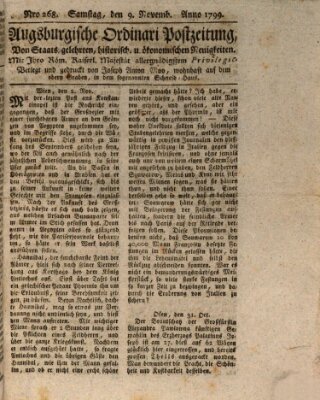 Augsburgische Ordinari Postzeitung von Staats-, gelehrten, historisch- u. ökonomischen Neuigkeiten (Augsburger Postzeitung) Samstag 9. November 1799