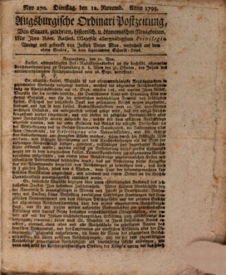 Augsburgische Ordinari Postzeitung von Staats-, gelehrten, historisch- u. ökonomischen Neuigkeiten (Augsburger Postzeitung) Dienstag 12. November 1799