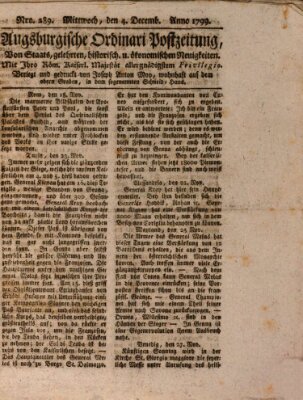 Augsburgische Ordinari Postzeitung von Staats-, gelehrten, historisch- u. ökonomischen Neuigkeiten (Augsburger Postzeitung) Mittwoch 4. Dezember 1799