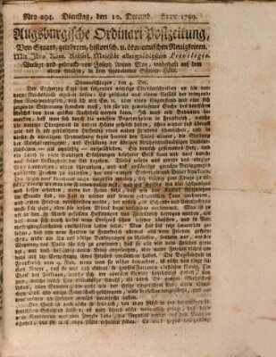 Augsburgische Ordinari Postzeitung von Staats-, gelehrten, historisch- u. ökonomischen Neuigkeiten (Augsburger Postzeitung) Dienstag 10. Dezember 1799