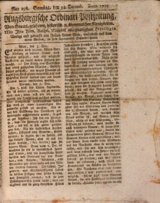 Augsburgische Ordinari Postzeitung von Staats-, gelehrten, historisch- u. ökonomischen Neuigkeiten (Augsburger Postzeitung) Samstag 14. Dezember 1799