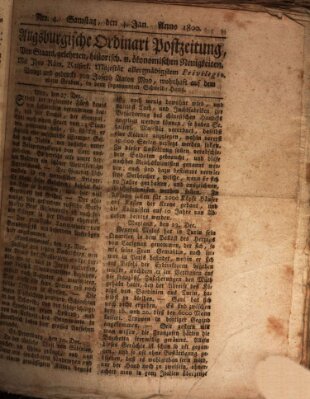 Augsburgische Ordinari Postzeitung von Staats-, gelehrten, historisch- u. ökonomischen Neuigkeiten (Augsburger Postzeitung) Samstag 4. Januar 1800