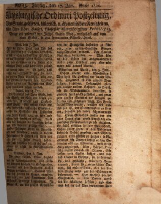 Augsburgische Ordinari Postzeitung von Staats-, gelehrten, historisch- u. ökonomischen Neuigkeiten (Augsburger Postzeitung) Freitag 17. Januar 1800