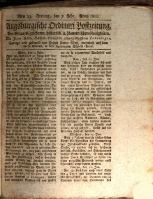 Augsburgische Ordinari Postzeitung von Staats-, gelehrten, historisch- u. ökonomischen Neuigkeiten (Augsburger Postzeitung) Freitag 7. Februar 1800