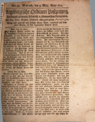 Augsburgische Ordinari Postzeitung von Staats-, gelehrten, historisch- u. ökonomischen Neuigkeiten (Augsburger Postzeitung) Mittwoch 5. März 1800