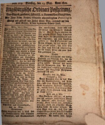 Augsburgische Ordinari Postzeitung von Staats-, gelehrten, historisch- u. ökonomischen Neuigkeiten (Augsburger Postzeitung) Dienstag 13. Mai 1800