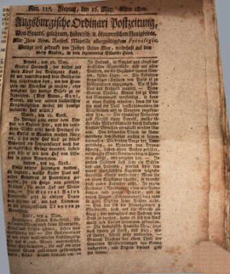 Augsburgische Ordinari Postzeitung von Staats-, gelehrten, historisch- u. ökonomischen Neuigkeiten (Augsburger Postzeitung) Freitag 16. Mai 1800