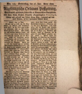 Augsburgische Ordinari Postzeitung von Staats-, gelehrten, historisch- u. ökonomischen Neuigkeiten (Augsburger Postzeitung) Donnerstag 26. Juni 1800