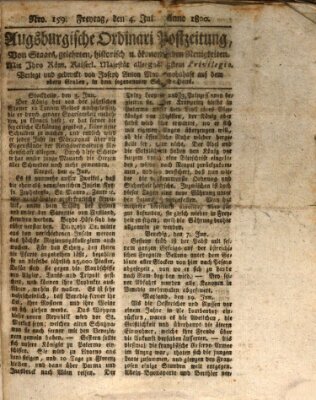 Augsburgische Ordinari Postzeitung von Staats-, gelehrten, historisch- u. ökonomischen Neuigkeiten (Augsburger Postzeitung) Freitag 4. Juli 1800