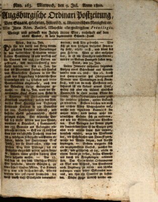 Augsburgische Ordinari Postzeitung von Staats-, gelehrten, historisch- u. ökonomischen Neuigkeiten (Augsburger Postzeitung) Mittwoch 9. Juli 1800