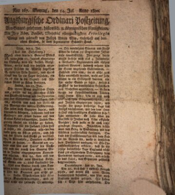 Augsburgische Ordinari Postzeitung von Staats-, gelehrten, historisch- u. ökonomischen Neuigkeiten (Augsburger Postzeitung) Montag 14. Juli 1800