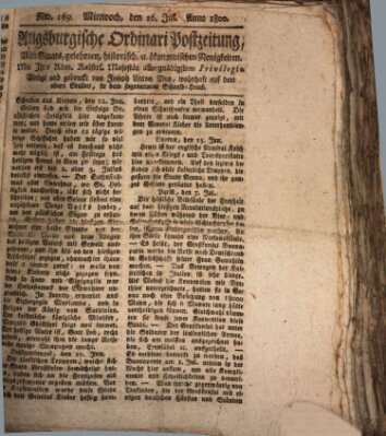 Augsburgische Ordinari Postzeitung von Staats-, gelehrten, historisch- u. ökonomischen Neuigkeiten (Augsburger Postzeitung) Mittwoch 16. Juli 1800