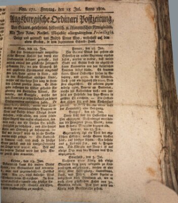 Augsburgische Ordinari Postzeitung von Staats-, gelehrten, historisch- u. ökonomischen Neuigkeiten (Augsburger Postzeitung) Freitag 18. Juli 1800