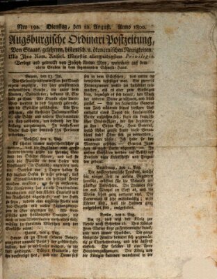 Augsburgische Ordinari Postzeitung von Staats-, gelehrten, historisch- u. ökonomischen Neuigkeiten (Augsburger Postzeitung) Dienstag 12. August 1800