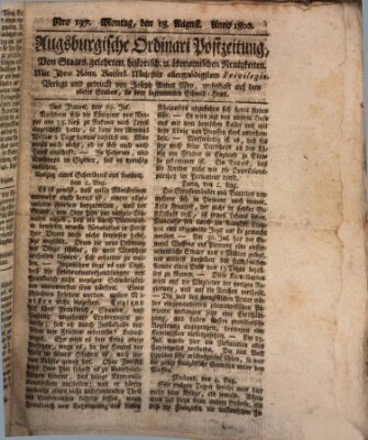 Augsburgische Ordinari Postzeitung von Staats-, gelehrten, historisch- u. ökonomischen Neuigkeiten (Augsburger Postzeitung) Montag 18. August 1800