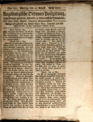 Augsburgische Ordinari Postzeitung von Staats-, gelehrten, historisch- u. ökonomischen Neuigkeiten (Augsburger Postzeitung) Freitag 22. August 1800