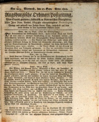 Augsburgische Ordinari Postzeitung von Staats-, gelehrten, historisch- u. ökonomischen Neuigkeiten (Augsburger Postzeitung) Mittwoch 17. September 1800