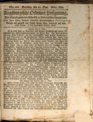 Augsburgische Ordinari Postzeitung von Staats-, gelehrten, historisch- u. ökonomischen Neuigkeiten (Augsburger Postzeitung) Samstag 20. September 1800