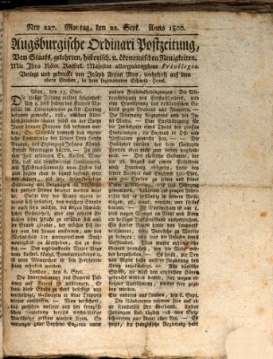 Augsburgische Ordinari Postzeitung von Staats-, gelehrten, historisch- u. ökonomischen Neuigkeiten (Augsburger Postzeitung) Montag 22. September 1800