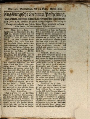 Augsburgische Ordinari Postzeitung von Staats-, gelehrten, historisch- u. ökonomischen Neuigkeiten (Augsburger Postzeitung) Donnerstag 25. September 1800