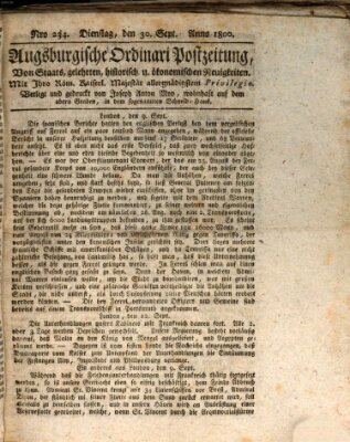 Augsburgische Ordinari Postzeitung von Staats-, gelehrten, historisch- u. ökonomischen Neuigkeiten (Augsburger Postzeitung) Dienstag 30. September 1800