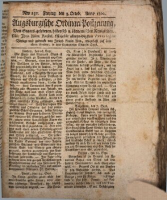 Augsburgische Ordinari Postzeitung von Staats-, gelehrten, historisch- u. ökonomischen Neuigkeiten (Augsburger Postzeitung) Freitag 3. Oktober 1800