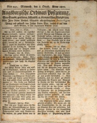 Augsburgische Ordinari Postzeitung von Staats-, gelehrten, historisch- u. ökonomischen Neuigkeiten (Augsburger Postzeitung) Mittwoch 8. Oktober 1800