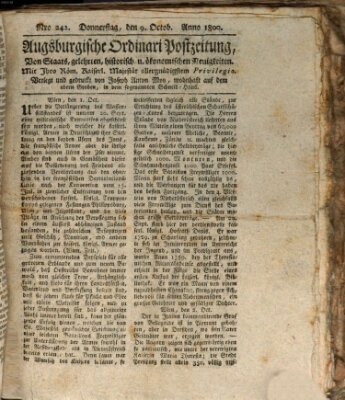 Augsburgische Ordinari Postzeitung von Staats-, gelehrten, historisch- u. ökonomischen Neuigkeiten (Augsburger Postzeitung) Donnerstag 9. Oktober 1800