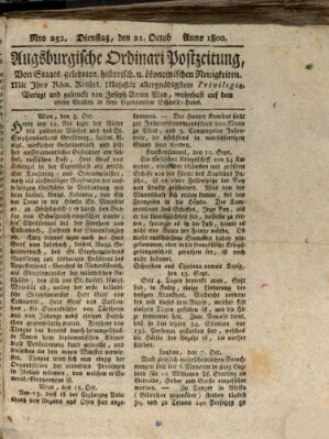 Augsburgische Ordinari Postzeitung von Staats-, gelehrten, historisch- u. ökonomischen Neuigkeiten (Augsburger Postzeitung) Dienstag 21. Oktober 1800