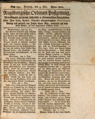 Augsburgische Ordinari Postzeitung von Staats-, gelehrten, historisch- u. ökonomischen Neuigkeiten (Augsburger Postzeitung) Freitag 5. Dezember 1800