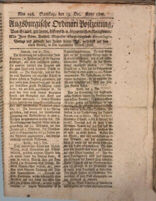 Augsburgische Ordinari Postzeitung von Staats-, gelehrten, historisch- u. ökonomischen Neuigkeiten (Augsburger Postzeitung) Samstag 13. Dezember 1800