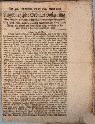 Augsburgische Ordinari Postzeitung von Staats-, gelehrten, historisch- u. ökonomischen Neuigkeiten (Augsburger Postzeitung) Mittwoch 17. Dezember 1800