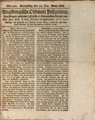 Augsburgische Ordinari Postzeitung von Staats-, gelehrten, historisch- u. ökonomischen Neuigkeiten (Augsburger Postzeitung) Donnerstag 18. Dezember 1800