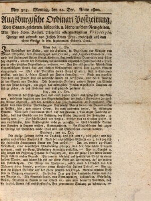 Augsburgische Ordinari Postzeitung von Staats-, gelehrten, historisch- u. ökonomischen Neuigkeiten (Augsburger Postzeitung) Montag 22. Dezember 1800