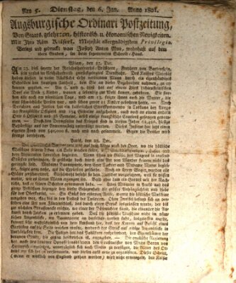 Augsburgische Ordinari Postzeitung von Staats-, gelehrten, historisch- u. ökonomischen Neuigkeiten (Augsburger Postzeitung) Dienstag 6. Januar 1801