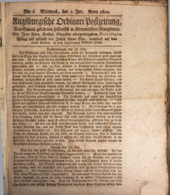 Augsburgische Ordinari Postzeitung von Staats-, gelehrten, historisch- u. ökonomischen Neuigkeiten (Augsburger Postzeitung) Mittwoch 7. Januar 1801