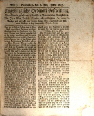 Augsburgische Ordinari Postzeitung von Staats-, gelehrten, historisch- u. ökonomischen Neuigkeiten (Augsburger Postzeitung) Donnerstag 8. Januar 1801