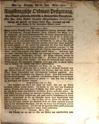 Augsburgische Ordinari Postzeitung von Staats-, gelehrten, historisch- u. ökonomischen Neuigkeiten (Augsburger Postzeitung) Freitag 16. Januar 1801