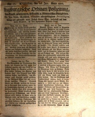 Augsburgische Ordinari Postzeitung von Staats-, gelehrten, historisch- u. ökonomischen Neuigkeiten (Augsburger Postzeitung) Dienstag 20. Januar 1801