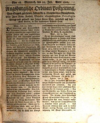 Augsburgische Ordinari Postzeitung von Staats-, gelehrten, historisch- u. ökonomischen Neuigkeiten (Augsburger Postzeitung) Mittwoch 21. Januar 1801